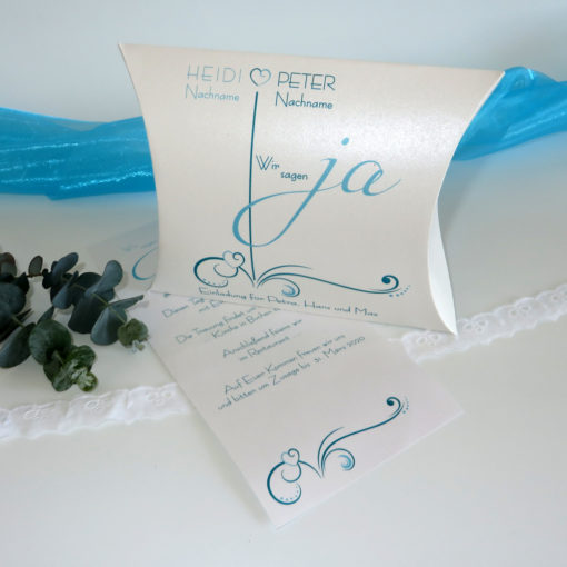 Hochzeitseinladungsbox "Design in türkis"