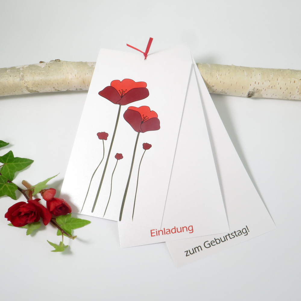 Einladungskarte "Mohnblume" weiß