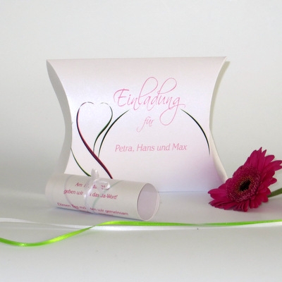 Hochzeitseinladungsbox "Blüte" pink & grün