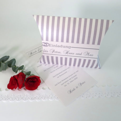 Hochzeitseinladungsbox "Ringe" grau