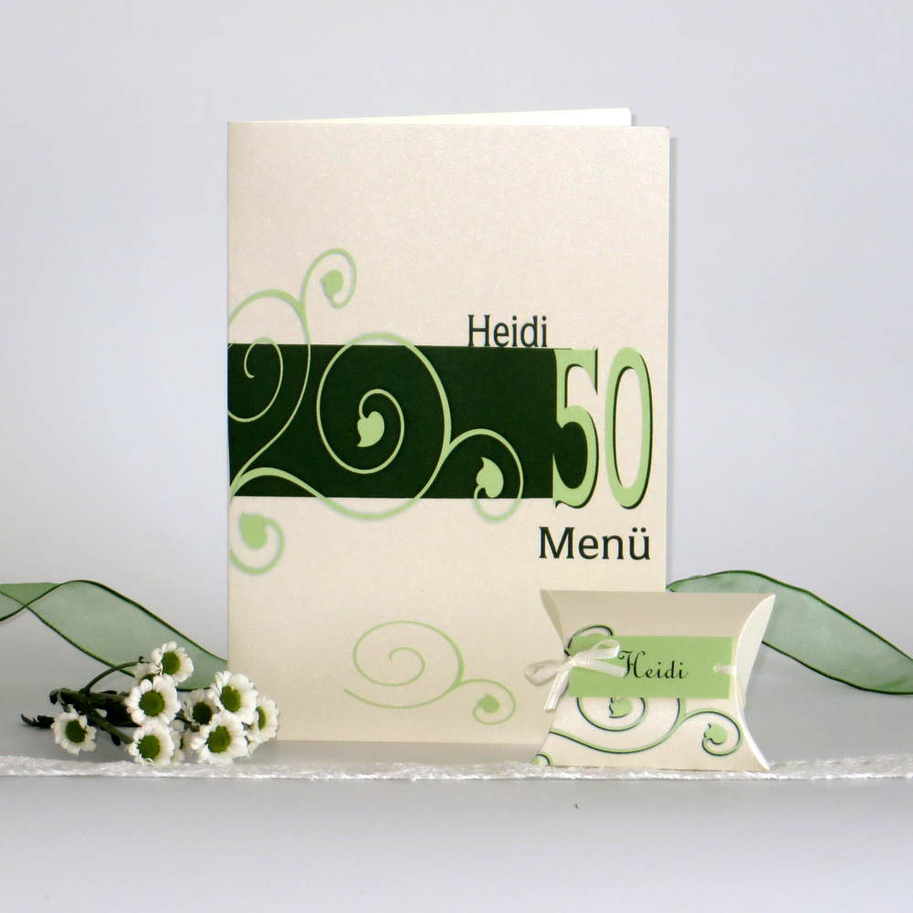 Menükarte "Ornamente" grün&creme