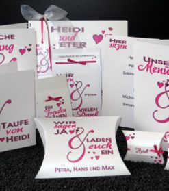 Modernes pink und dezentes anthrazit machen diese Kartenkollektion für eine Hochzeitm mit Taufe so einzigartig