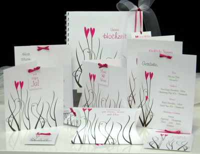 Entzückendes Kartenset für eine Traumhochzeit in pink und grün Entzückendes Kartenset für eine Traumhochzeit in pink und grün