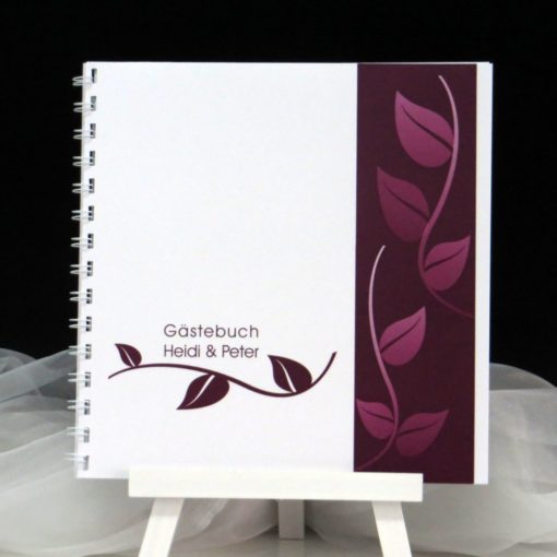 Hochzeitsgästebuch Blätter in aubergine