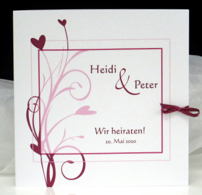 Entzückende Einladungskarte zur Hochzeit in modernem pink mit tollem Herzendesign Entzückende Einladungskarte zur Hochzeit in modernem pink mit tollem Herzendesign