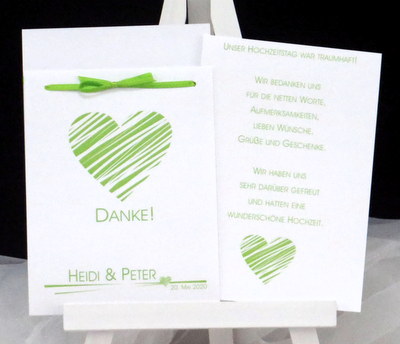 Danksagung mit einem grünen Herzmotiv. Danksagung mit einem grünen Herzmotiv.