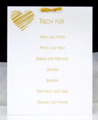 Tischkarte für mehrere Personen in gelb und weiß. Tischkarte für mehrere Personen in gelb und weiß.