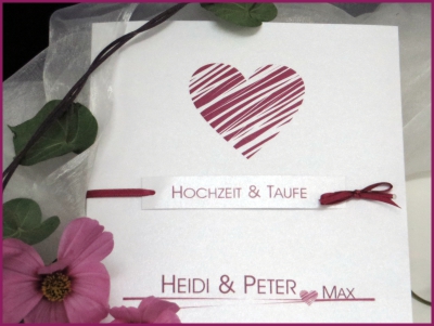 Peppige Traufeinladung "Streifenherz" pink Wundervolle Traufeinladung mit einem Herzmotiv in pink