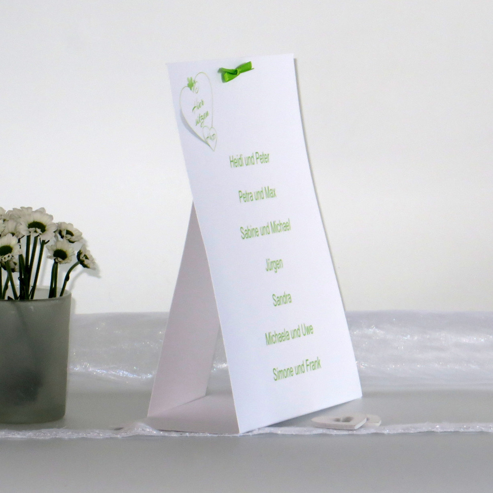 Gruppentischkarte "Herzkarte" grün Gruppentischkarte "Herzkarte" grün