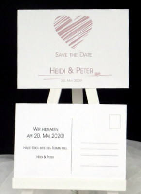 Trendige Save-the-Date Karte mit einem besonderen Herz mit Streifen in zartem altrosa Trendige Save-the-Date Karte mit einem besonderen Herz mit Streifen in zartem altrosa