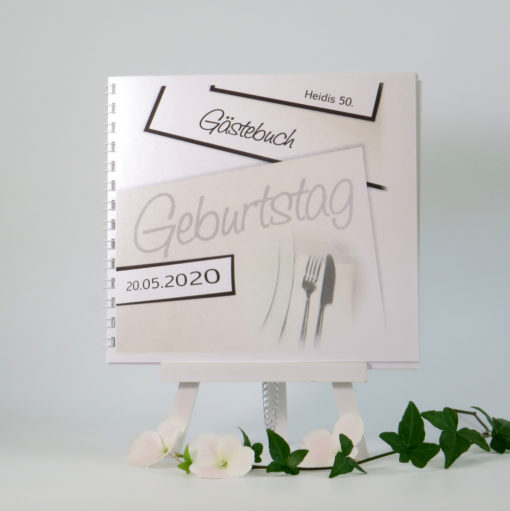 Stilvolles Geburtstagsgästebuch mit eleganten Details und Personalisierung.