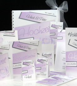 Wunderschönes Kartenset zur Hochzeit mit trendigem Rosendesign in flieder
