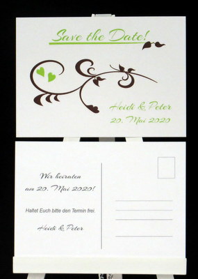 Effektvolle Save-the-Date Karte mit tollem Rankdesign in grün und braun Effektvolle Save-the-Date Karte mit tollem Rankdesign in grün und braun