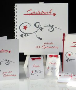 Perfektes Kartenset zum Geburtstag in frischem rot und modernen grau