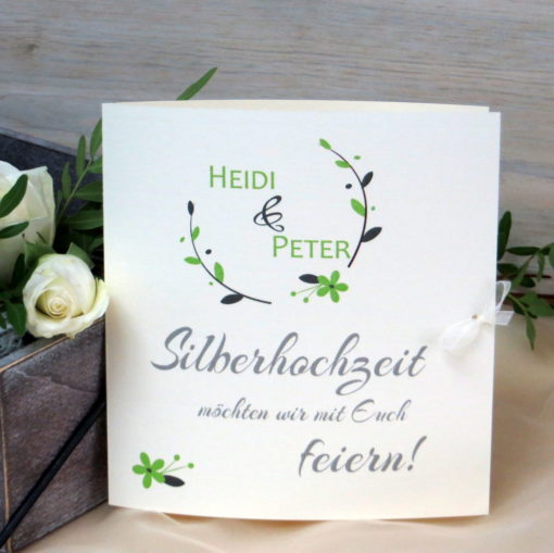 Einladung zur Silberhochzeit Amour grün