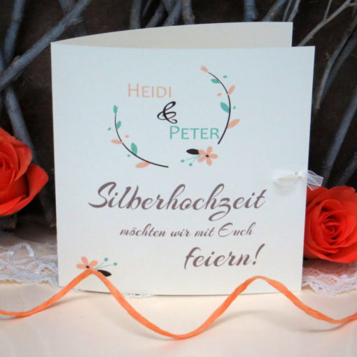 Einladung zur Silberhochzeit Amour apricot grün
