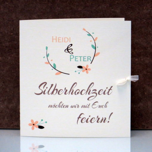 Einladung zur Silberhochzeit Amour apricot grün