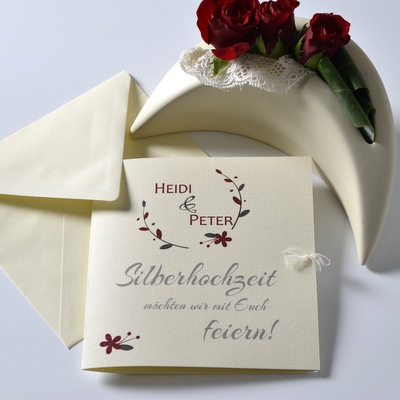 Einladung zur Silberhochzeit "Amour" rot-0 Einladung zur Silberhochzeit "Amour" rot-0