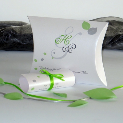 Hochzeitseinladungsbox "Blättertraum" grün