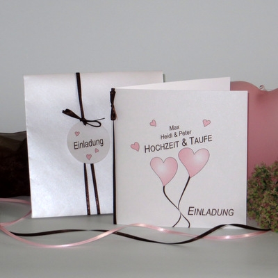 Traufeinladung mit Anhänger "Herzballons" rosa Traufeinladung mit Anhänger "Herzballons" rosa