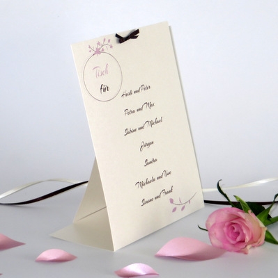 Gruppentischkarte "Blättchen" rosa & braun