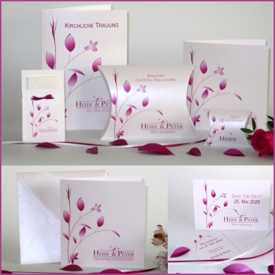 Hochzeitskartenset passend zur Autoschleife "Blattwerk" pink Hochzeitskartenset passend zur Autoschleife "Blattwerk" pink