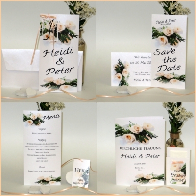 Hochzeitspapeterie mit Menükarte "Rosenhochzeit" apricot Hochzeitspapeterie mit Menükarte "Rosenhochzeit" apricot