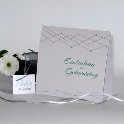 Geburtstagseinladung "Farbpunkte" mint