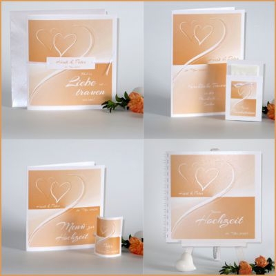 Edle Hochzeitspapeterie in traumhaften apricot und zarten Herzen