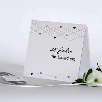 Einladung zur Silberhochzeit "Farbherzen" schwarz & weiß Einladung zur Silberhochzeit "Farbherzen" schwarz & weiß
