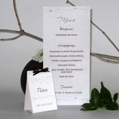 Schriftrolle-Menükarte "Farbpunkte" braun mit Tischaufsteller