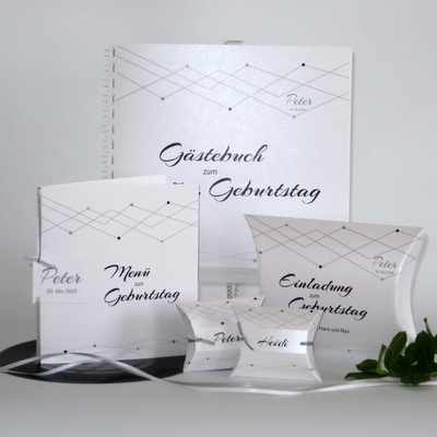 Kartenset mit Geburtstagsgästebuch "Farbpunkte" schwarz & weiß