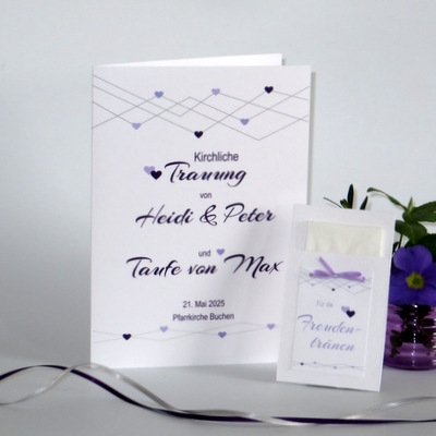 Liedheft Traufe "Farbherzen" lila mit Taschentuchhülle Liedheft Traufe "Farbherzen" lila mit Taschentuchhülle