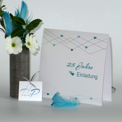 Einladung zur Silberhochzeit "Farbherzen" türkis Einladung zur Silberhochzeit "Farbherzen" türkis
