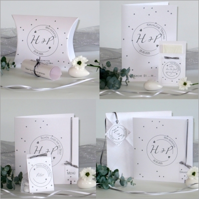 Hochzeitspapeterie mit dem Kirchenheft "Konfetti" grau Hochzeitspapeterie mit dem Kirchenheft "Konfetti" grau