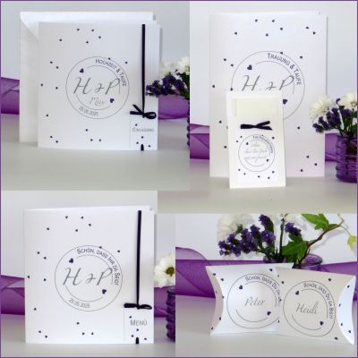 Kartenset zur Hochzeit und Taufe "Konfetti" lila Kartenset zur Hochzeit und Taufe "Konfetti" lila