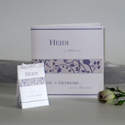 Geburtstagsmenükarte "Florales Design" flieder Geburtstagsmenükarte "Florales Design" flieder