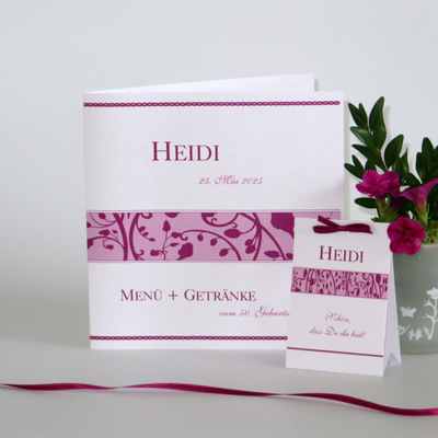 Tischaufsteller "Florales Design" pink Geburtstag mit passender Menükarte