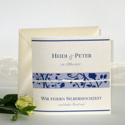 Einladung zur Silberhochzeit "Florales Design" blau