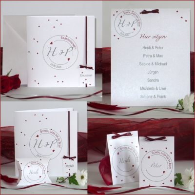 Kartenset Silberhochzeit "Konfetti" bordeaux Kartenset Silberhochzeit "Konfetti" bordeaux