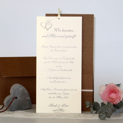 Traufeinladung "Harmonieherzen" taupe Traufeinladung "Harmonieherzen" taupe