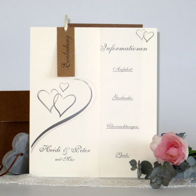 Traufeinladung "Harmonieherzen" taupe Traufeinladung "Harmonieherzen" taupe