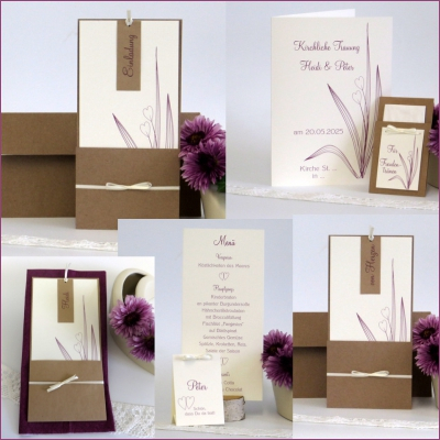 Kartenkollektion Hochzeit "Herzgräser" beere Kartenkollektion Hochzeit "Herzgräser" beere