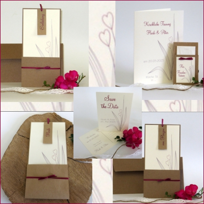 Kartenkollektion Hochzeit "Herzgräser" pink Kartenkollektion Hochzeit "Herzgräser" pink