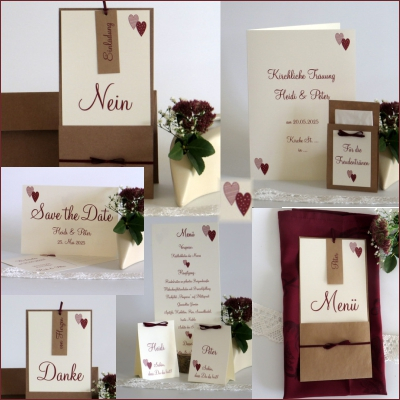 Hochzeitspapeterie mit demTischaufsteller "Nein wir heiraten" rot Hochzeitspapeterie mit demTischaufsteller "Nein wir heiraten" rot