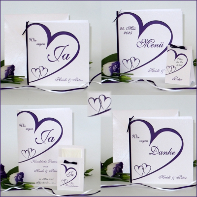 Hochzeitskartenset "Herzschlag" lila Hochzeitskartenset "Herzschlag" lila