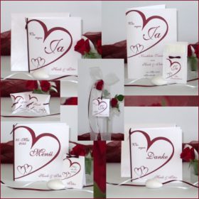 Hochzeitskartenset "Herzschlag" rot