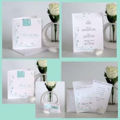 Modisches Kartenset zur Silberhochzeit Edle Kartenkollektion zur Silberhochzeit in mint und grau