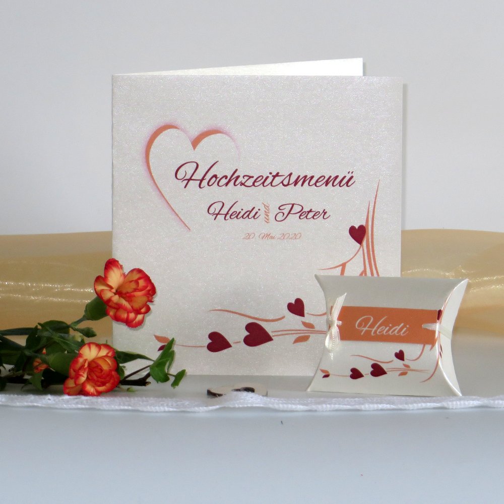 Hochzeitsherz creme, orange & rot