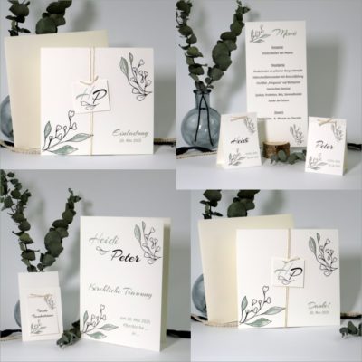 Hochzeitskarten aus nachhaltigen Materialien mit einem floralen Design.